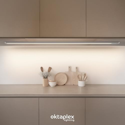 Oktaplex Riva LED Unterbauleuchte dimmbar neutralweiß 120cm Lichtleiste mit Sensor 765lm Unterbaulampe Küche 10W silber