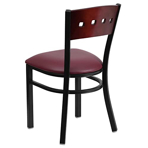 Flash Furniture Hercules Series Black 4 Square Back Metal Restaurant Chair - Mahogany Wood Back, Burgundy Vinyl Seat #TOP2