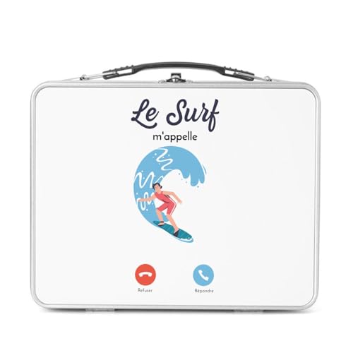 Fabulous Lunch Box Métal Argenté pour Sandwich et Snack - Le Surf M'Appelle Sport Aquatique Planche - Boîte à Goûter Aluminium Gamelle Rigide Style Rétro Imprimée en France