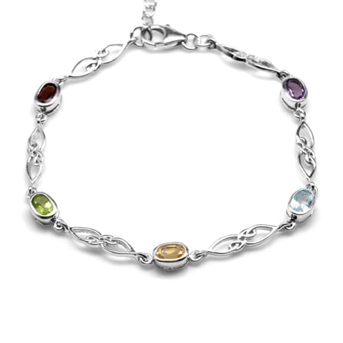 Image of Silvershake Birthstone Gemstones White Gold Plated or Yellow Gold Plated 925 Sterling Silver Scroll /Filigree Celtic Knot Weave 7.25 to 8.75 Inch with Adjustable Extension Bracelet Jewelry for Women