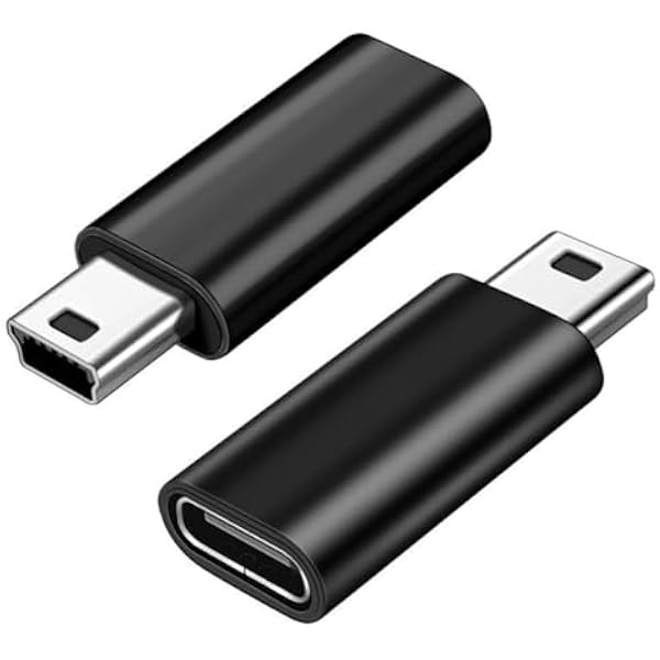 Adapter USB C na Mini USB, 2 sztuki, żeński adapter USB C na Mini USB 2.0 typu B męski, obsługa ładowania i przesyłania danych, kompatybilny z aparatem cyfrowym, odtwarzaczem MP3 i innymi, czarny