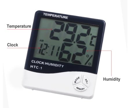Relógio Tela LCD Digital com Medidor Umidade do Ar Temperatura e Alarme de Mesa alternável entre °C