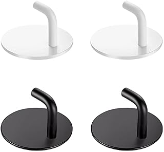 4 Pieces Self Adhesive Hooks - Heavy Duty Sticky Coat Hooks Waterproof Towel Hooks for Bedroom Bathrooms Office Door Toilet No Drill Glue Needed SUS304 Stainless Steel ( Black + White )