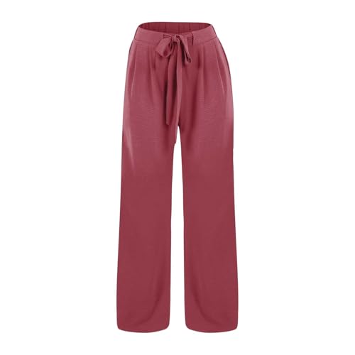 Moonker Linen Cotton Pants for Girls Baggy Elastic High Waisted Wide Leg Flowy Casual Trousers Loose Pants for2