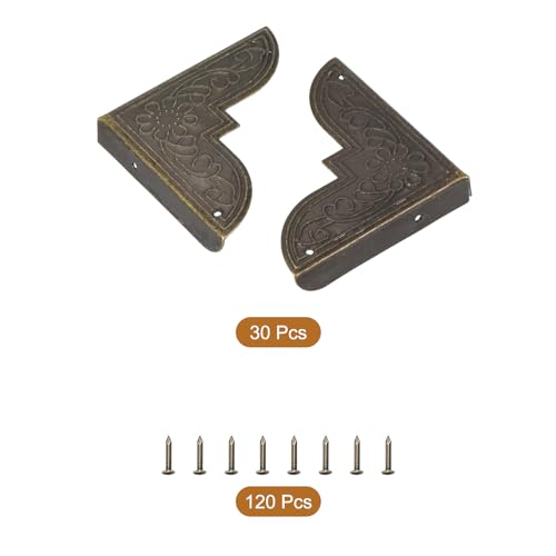 Image of uxcell 30pcs Vintage Corner Protector 2 inchx2 inchx0.4 inch Decorative Metal Edge Corner Protectors Brackets with Mounting Nails for Box Wooden Case Chest Table Desk Bronze