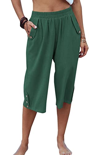 Image of Veatzaer Women's Elastic Waist 3 /4 Capri Harem Pants with Pockets Casual Loose Solid Yoga Trousers S-XXL