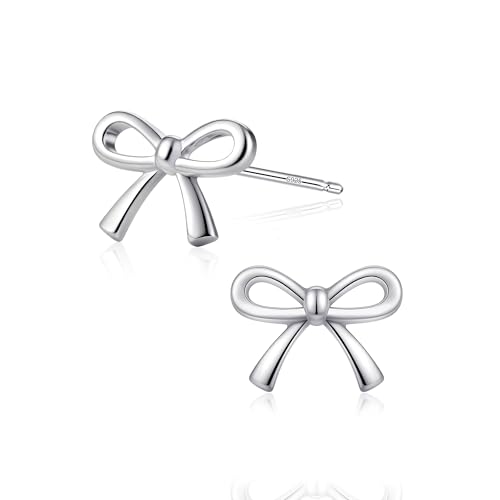 Sereney Silver Bow Earrings for Women 925 Sterling Silver Earrings for Women Hypoallergenic Minimalist Silver Stud Earring Bow Jewelry Small Stud Earring Gifts for Daughter Granddaughter