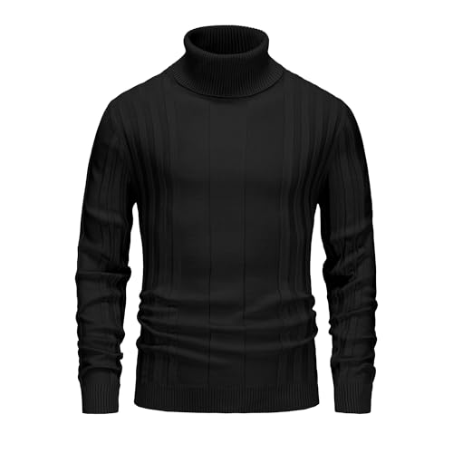 Men's Turtleneck Sweater Long Sleeve, Slim Fit Knit Pullover, Soft Tops Multicolor Texture Turtle Necks Tops for Men