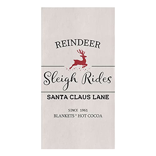 Christmas Holiday Kitchen Towels Set Christmas Reindeer Dish Towels Reindeer Sleigh Rides Santa Claus Lane Dishcloths 1 Pack， 18X28 Inches Absorbent Soft Cotton Dish Cloths Bar Towels & Tea Towels #TOP12