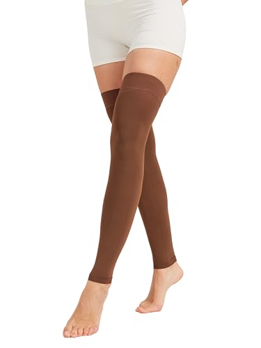 Image of NURCOM 15-20 mmHg Compression Stockings for Women & Men, Footless Thigh High Compression Sleeves with Dot Silicone Band, Graduated Support Pressure Stockings-Ideal for Athletic, Medical, Travel Use