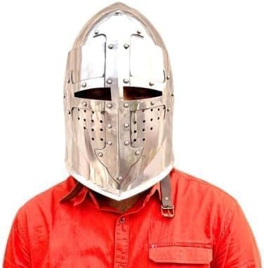 Medieval Templar Crusader Knight Helmet, LARP Costume Armor, Halloween Cosplay Accessory