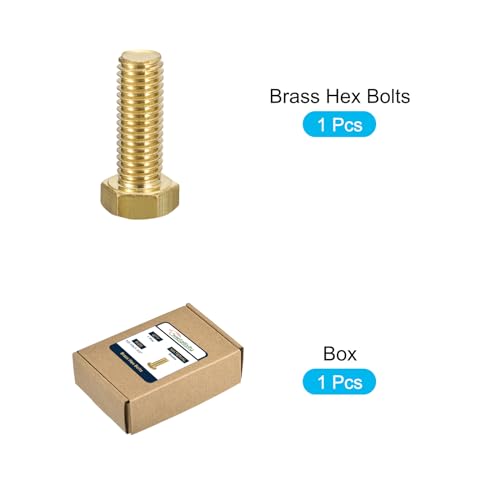 Image of METALLIXITY Hex Head Screw Bolt (1 /2-13x1-1 /2) 1Pcs, Brass Fully Threaded Solid Brass Hex Bolts Machine Screws - for Machinery Repair