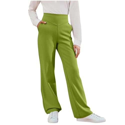 Girls High Waisted Flare Loose Pants with Side Pockets Fall Outfits Tummy Control Pants Workout Straight Leg Trousers