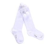 Pettigirl Baby Girl Handmade Knee-Length Stretch Socks with Pom Decoration , White , 1 year