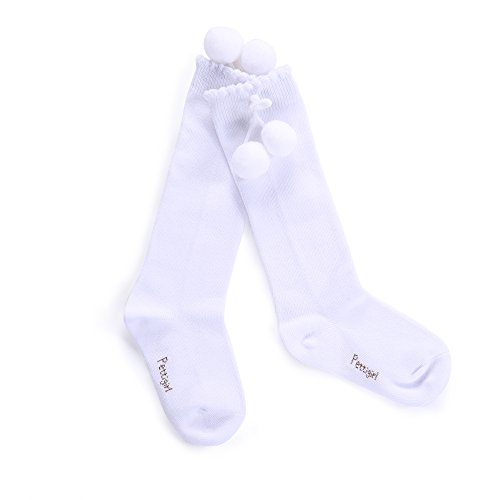 Pettigirl Baby Girl Handmade Knee-Length Stretch Socks With Pom Decoration , White , 1 Year #TOP14