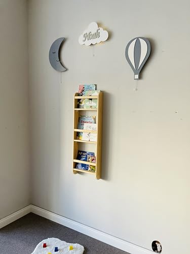 Furpinea Handmade Natural Solid Wood Montessori Narrow Kids Bookshelf, Wall Mounted Tall Skinny Book Shelf, Space Saver Book Rack for Nursery, Living Room 3-Tier, 4-Tier, 5-Tier (17, 3 Tier)