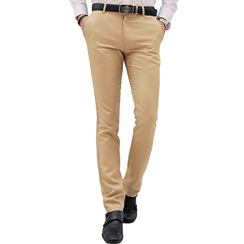 Men Stylish Slim Stretch Dress Pant Solid Skinny Comfort Suit Pant Lightweight Wrinkle Resistant Business Trousers