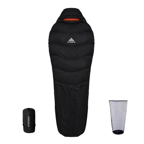 SYWSKW Down Sleeping Bag with Pillow for Backpacking,15℉ 5℉ 0℉ Wide Down Sleeping Bag (86.6 in x 33.5 in) for Adults,Teens,Youth Camping and Hiking Outdoor with 680FP Duck Down