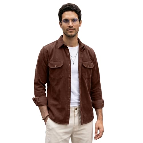 Image of Urbano Fashion Men's Corduroy Full Sleeve Regular Fit Solid Overshirt with Utility Pockets