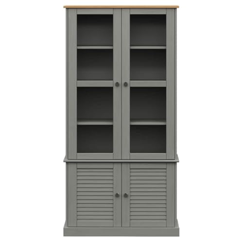 vidaXL Armario con Vitrina Vigo Madera Maciza Pino Gris 85x35x170 cm - imagen 4