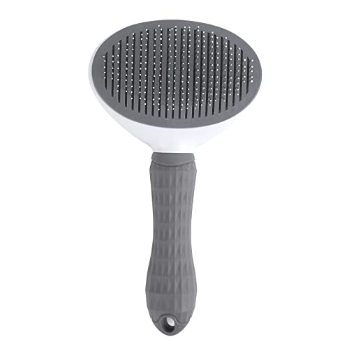 Midnight Suprise Self Cleaning Slicker Brush for Dogs & Cats, Pet Grooming Brush with One Click Hair Removal, Stainless Steel Fine Pins, Skin-Friendly Massage Comb for Shedding (Grey)