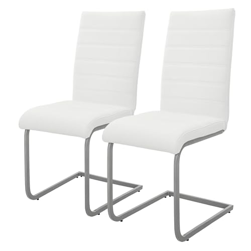 ML-Design Esszimmerstühle 2er Set, Weiß, Schwingstuhl, Freischwinger Stuhl mit hoher Rückenlehne, Ergonomische Küchenstühle aus Kunstleder & Metall, Moderner Polsterstuhl für Esstisch & Wohnzimmer ML-Design Esszimmerstühle 2er Set, Weiß, Schwingstuhl, Freischwinger Stuhl mit hoher Rückenlehne, Ergonomische Küchenstühle aus Kunstleder & Metall, Moderner Polsterstuhl für Esstisch & Wohnzimmer