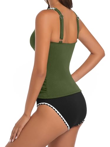 Women's Swimsuit Tankini Tummy Control Bathing Suits Two Piece Modest Swim Suits High Waisted Shell Stitch Swimwear4