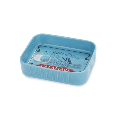 balvi Serviertablett Aperitiv Conserverie Calamars Blau Farbe Retro-Design Einer Tintenfisch-Konserve
