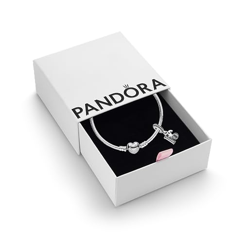 PANDORA 16th Celebration Dangle Charm & Bracelet Set - Women's Sterling Cubic Zirconia Dangle Charm & Heart Clasp Snake Chain Bracelet - Jewellery Set With Gift Box, Size 17