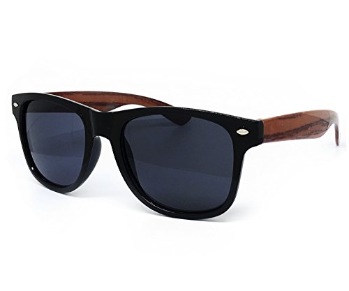 CH52 Faux Wood Reflective polished Horn Rimmed Womens Mens Funky Sunglasses (Faux Wood, BLACK/BROWN)