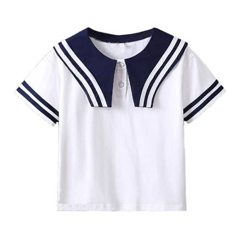 T-shirt marin fille respirant à manches courtes et col doux