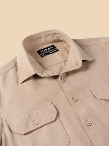 Image of Beyoung Solid Recycled Flannel Shirt for Men | Premium Cotton Flannel | Classic Pointed Collar
