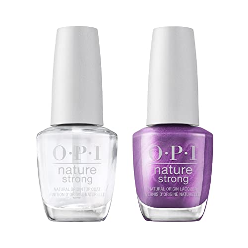 OPI Nature Strong Natural Vegan Nail Polish, Achieve Grapeness & Vegan Top Coat Duo Bundle, 2 x 15ml