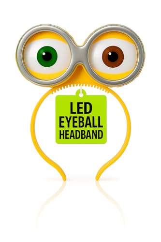 Nicky Bigs Novelties Light Up Eyeball Headband - Monster Alien Funny Playful Googly Eyes Headband - Wacky Flashing Goggles Eyeball Headwear Accessory for Halloweens, Cosplay Parties and More