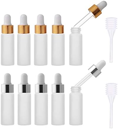 Enslz 20pcs Mini 3 ml Frosted Mini Glass Bottle Sample Vial Small Essential Oil Bottle with Glass Eye Dropper(Gold cap and Silver cap) (3ml)