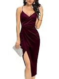 Missufe Women's Velvet Bodycon Cocktail Dresses Sleeveless Spaghetti Strap Wrap V Neck Ruched Slit...