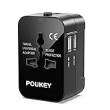 Reiseadapter Weltweit,Poukey Reisestecker Adapter Weltweit mit 2 USB und AC Steckdose Internationale Steckdosenadapter,Universal Travel Adapter Stecker für Deutschland USA England Italien Australien