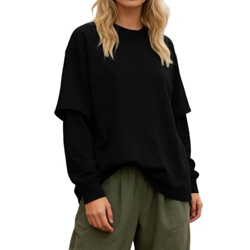 Camiseta de manga larga unisex cómoda camiseta básica moderna de capas sueltas