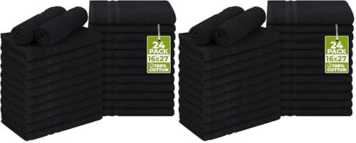 Image of Utopia Towels Cotton Bleach Proof Salon Towel 16 by 27 inches, Bleach Safe Gym 100% Cotton Hand Towel, 48 Pack, Black