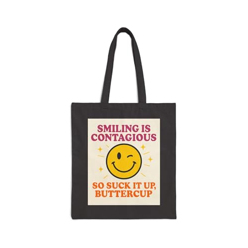 Smiling Is Contagious Tote Bag - Fun Canvas Bag, Gifts for Friends, Optimism Bag, Eco-Friendly Shopping Tote, Positive Vibes