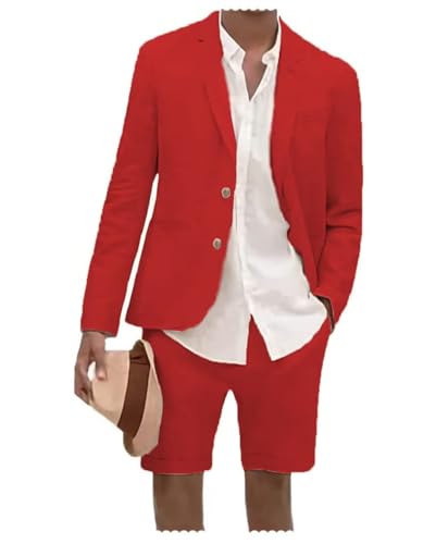 Men's Linen Suits 2 Piece Suit Set Short Pants Summer Beach Wedding Tuxedo Casual Party Blazer