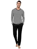 【Herren Pyjama Sets】Das Herren-Pyjama-Set besteht aus einem langärmeligen Oberteil mit Streifen und Pyjama-Hose, der Stoff ist leicht, atmungsaktiv und warm zum Schlafen oder im Haus. Ein stilvolles Herren-Loungewear-Set, mit dem Sie alles, was das Leben zu bieten hat, in Ruhe genießen können!