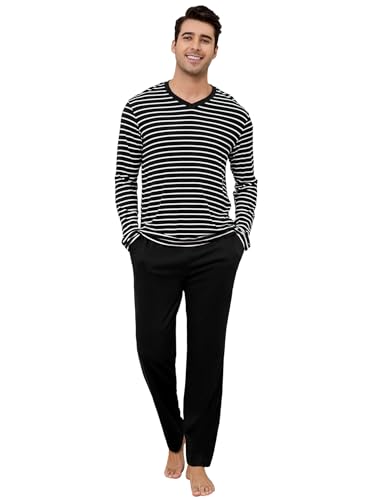 Alebame Schlafanzug Herren Lang, Pyjama Set Baumwolle Zweiteiler...