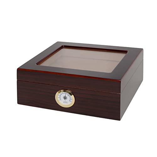 Humidor Supreme Capri Desktop Humidor with Glass Top, Mahogany Finish | Small Desktop Cigar Storage with Spanish Cedar Tray & Divider | Cigar Box with Humidifier & Glass Hygrometer, Holds 25-50 Cigars
