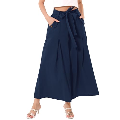 OBEEII Women's Cropped Wide Leg Pants with Pockets High Waisted Flowy Linen Pants Casual Summer Beach Loose Palazzo Pants4
