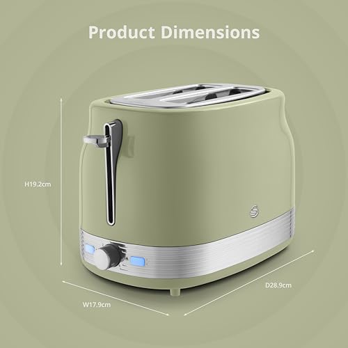 Swan ST19028GRN Retro 2 Slice Toaster with 6 Browning Levels for Toast, Bagels, Breakfast Muffins, Defrost/Reheat/Cancel, Hidden Cord Storage, Non-Slip Feet, 930W, Green and Stainless Steel - Image 6
