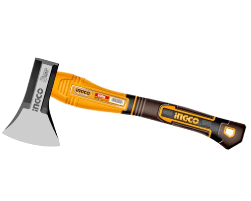 INGCO Axe HAX081600 - Manico in fibra, 600 g, 390 mm, testa dell'ascia forgiata a goccia, trattamento termico, acciaio al carbonio 45#