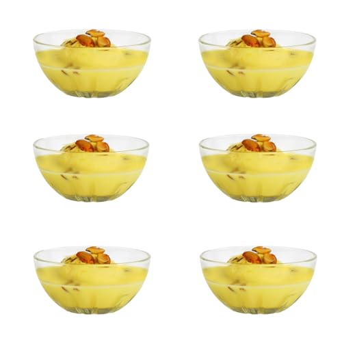 Image of Glassbunny Transparent Glass Katori for Kitchen & Dinner Prep, Dessert, Snack, 150ml, Clear, Chatni Katori, Serving Bowls for Ice Cream, Snacks, Small Dessert Bowl Pack of 6