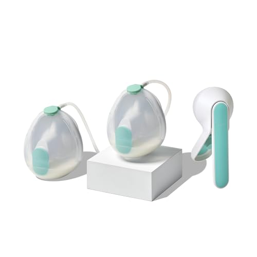 Willow Wave Double Wearable Manual Breast Pump Pump Both Sides Discreetly Ergonomic Handle 24mm Silicone Flanges Two 5oz Containers Works with Electric Breast Pumps as Hands-Free Conversion Kit