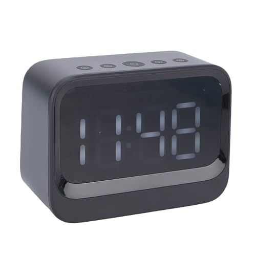 VBESTLIFE Reloj Digital con Altavoz Bluetooth, Pantalla LED Grande, Reproductor MP3, Batería Recargable de 1200 MAh, Alarma Dual para Dormir Profundo (Black)